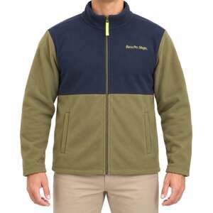 Bass Pro Shops Fleece Jacket Mens Large Navy Olive Two Tone Full Zip Logo Warm
